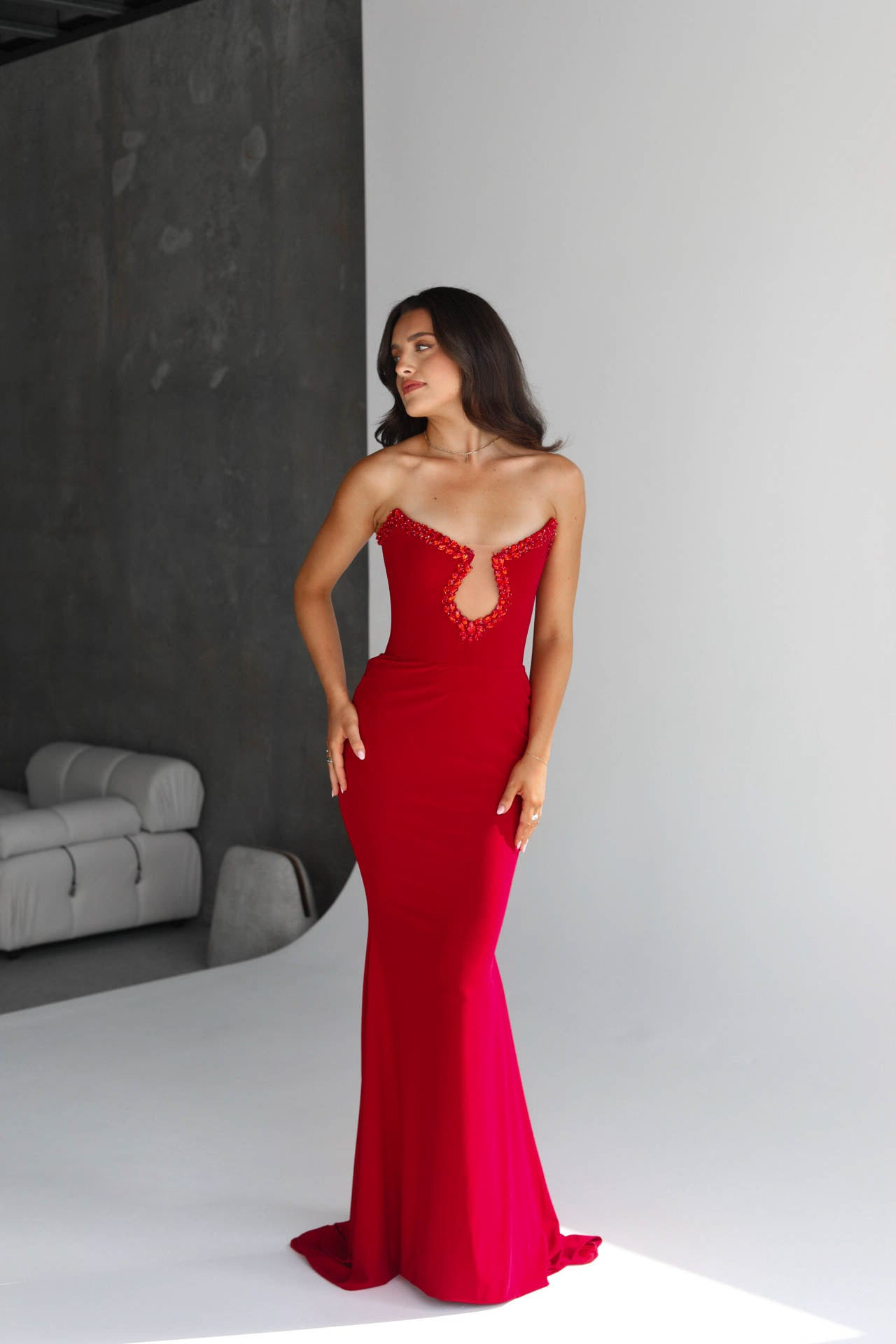 Ashlyn Red Bandage Evening Dress