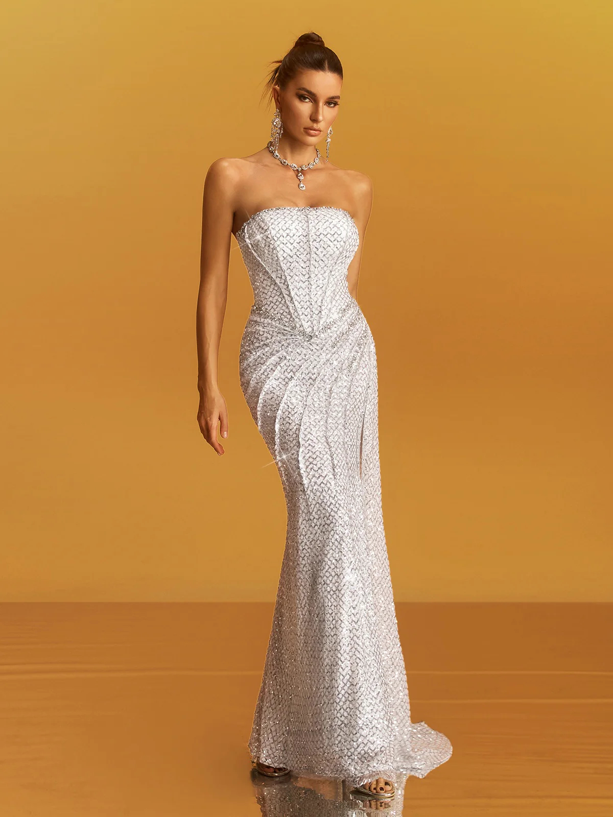 Annabel White Sequined Maxi Dress