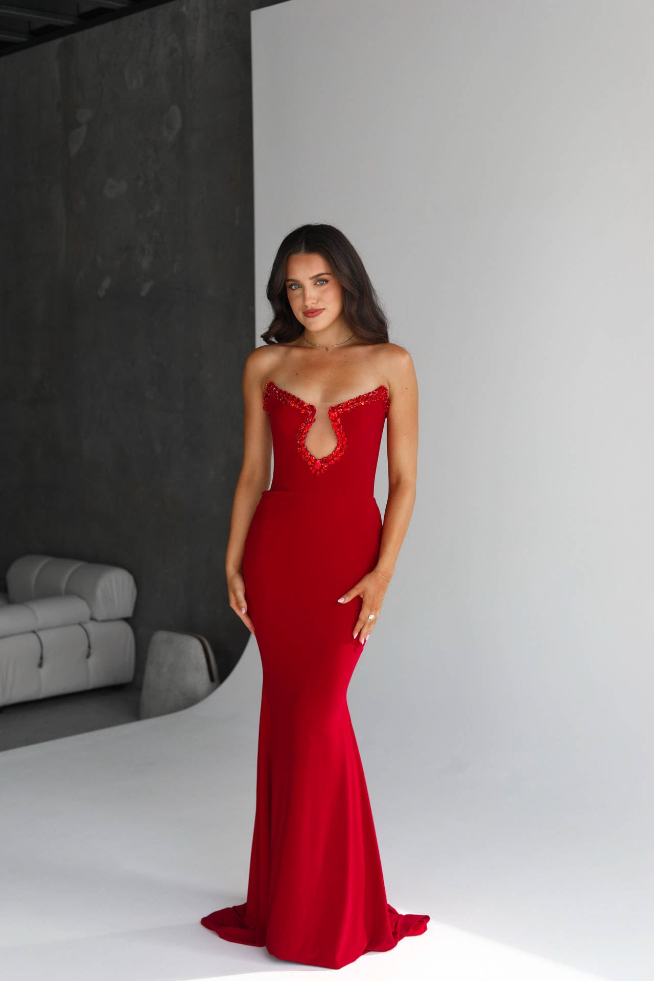 Ashlyn Red Bandage Evening Dress