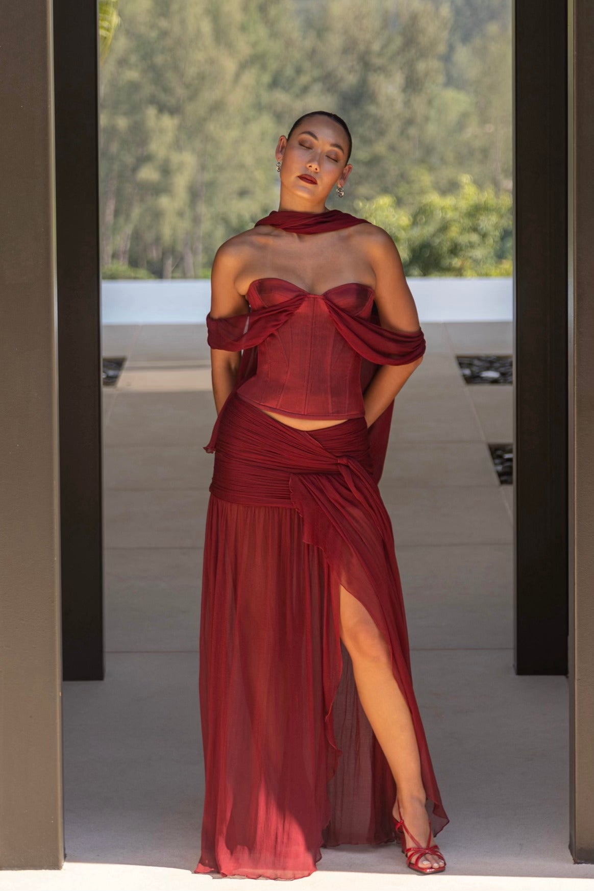 Brynn Red Strapless Two-Piece Set