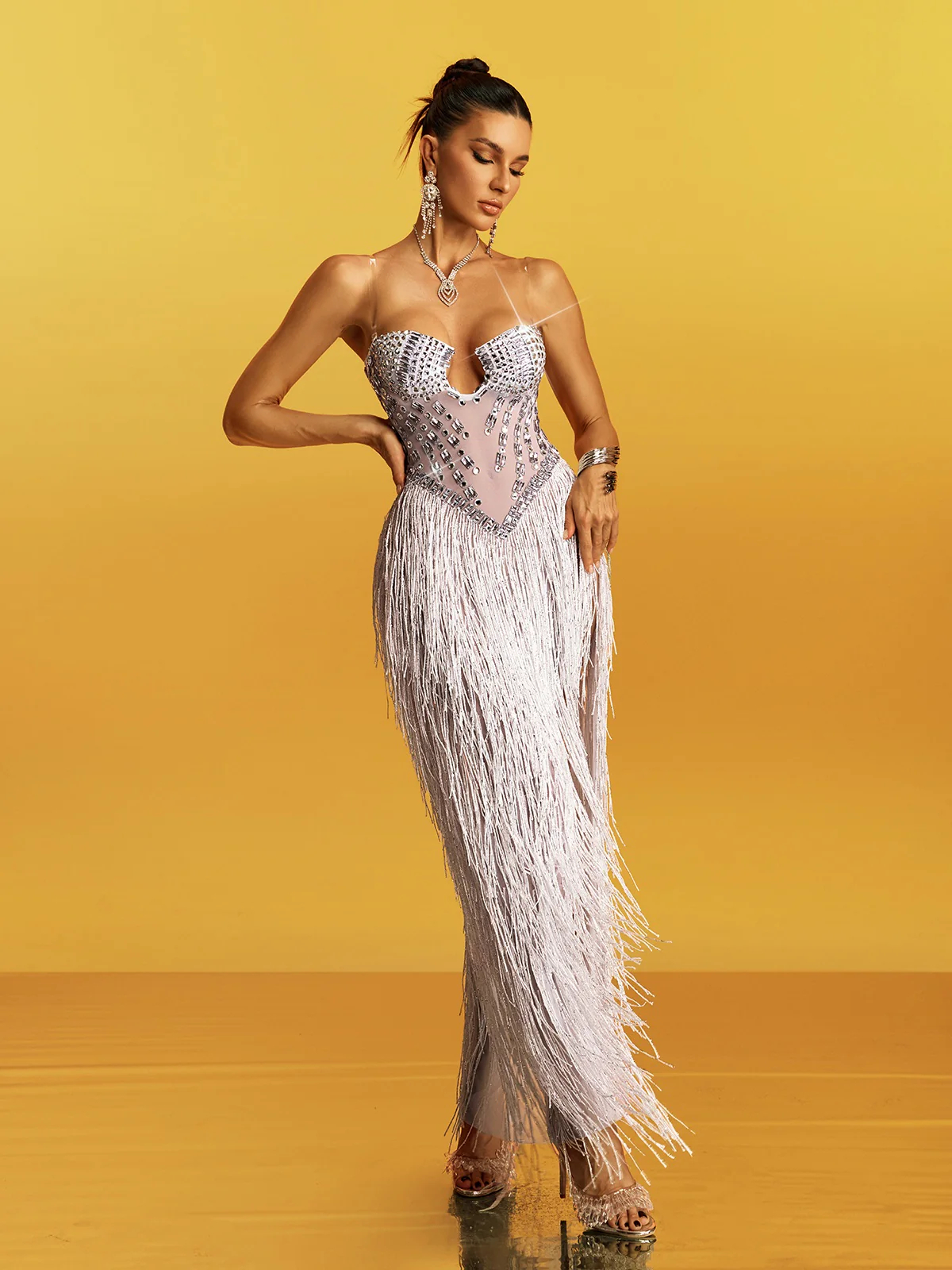 Annabel Silver Tassel Long Dress