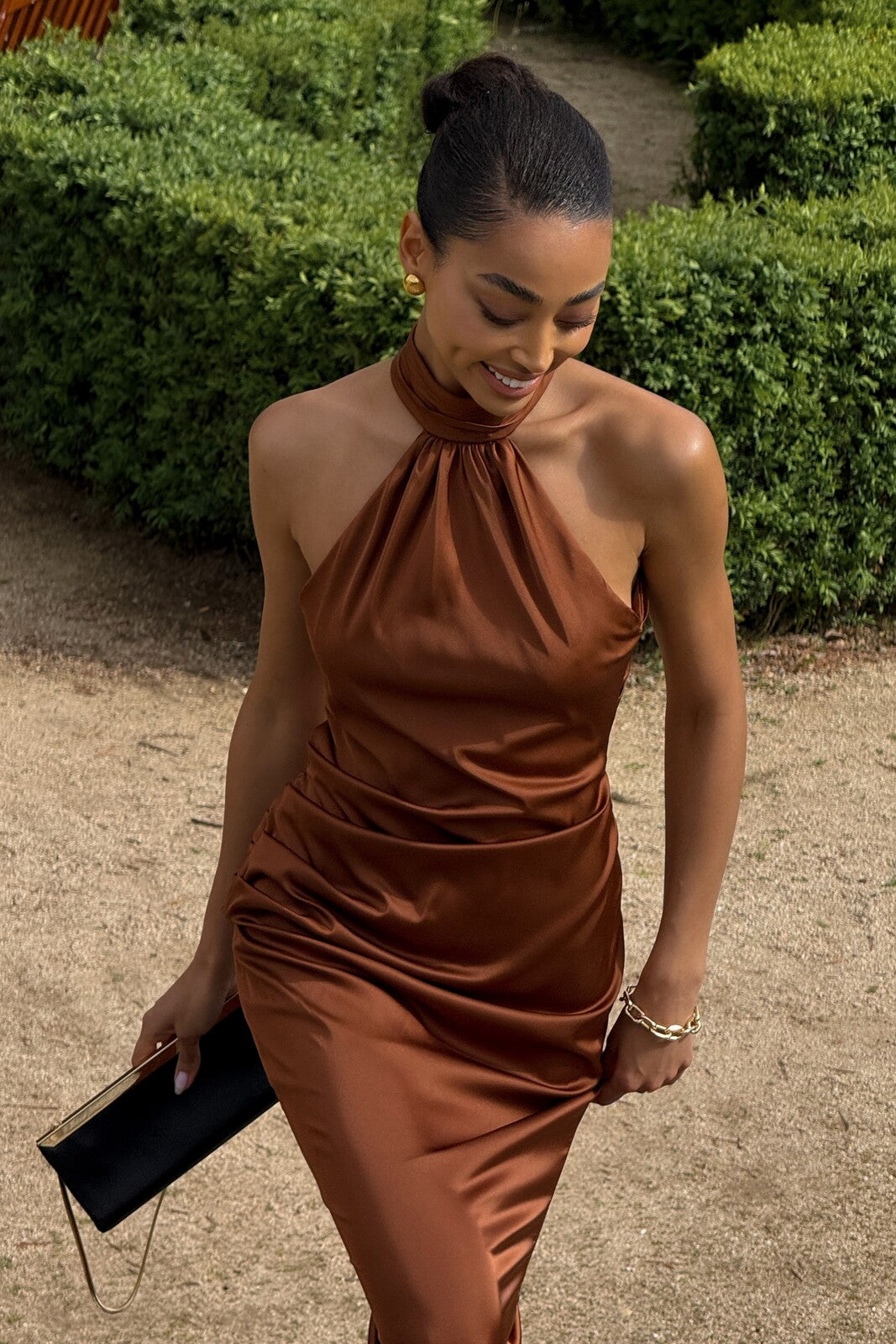 Beatrice Brown Backless Dress