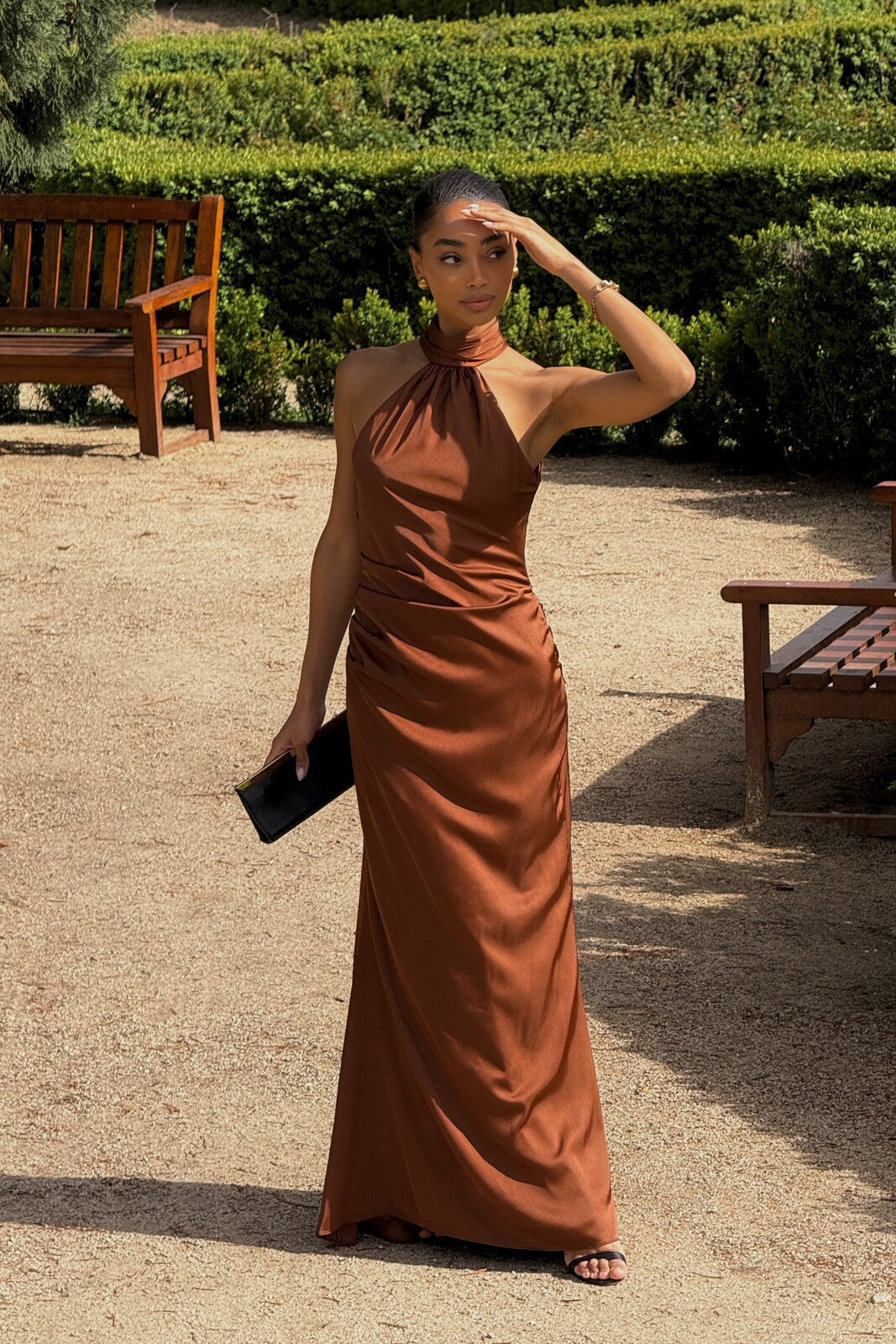 Beatrice Brown Backless Dress