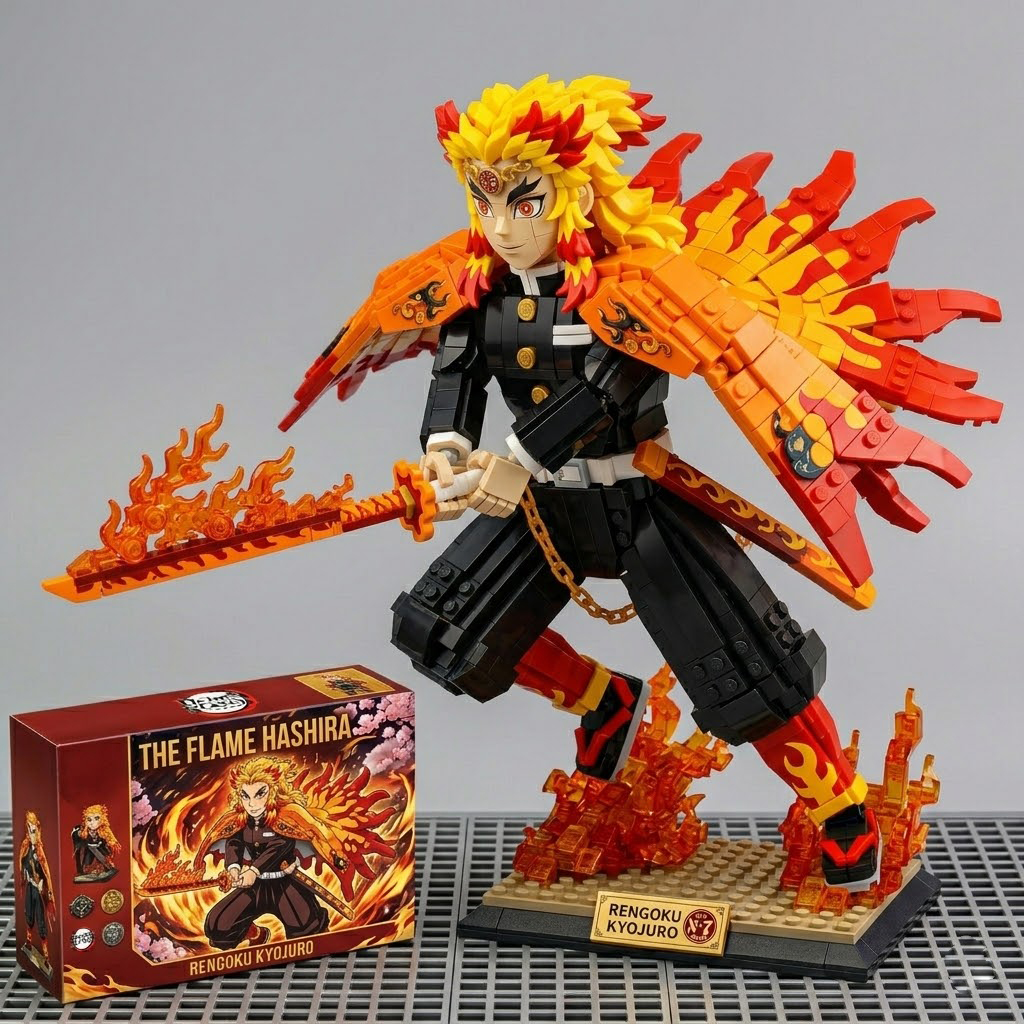 Demon Slayer Rengoku Block Figure – Flame Hashira Anime Brick Collectible Display Model