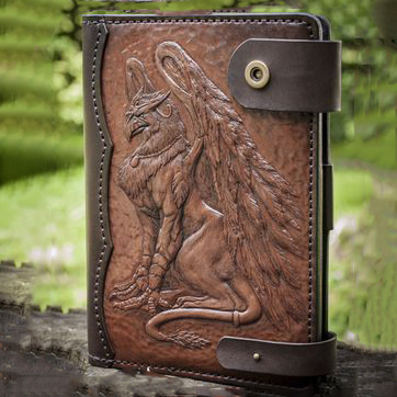 Mythical Fantasy Griffin Embossed Handmade Leather Long Bifold Wallet