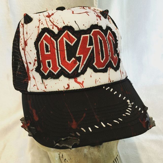 Hard Rock Style Blood Splatter Horned Graphic Mesh Trucker Hat