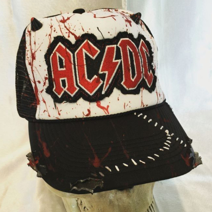 Hard Rock Style Blood Splatter Horned Graphic Mesh Trucker Hat
