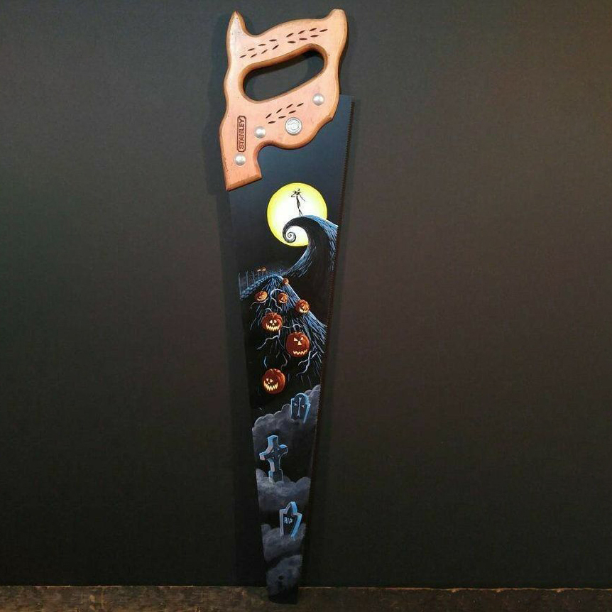 Gothic Nightmare Before Christmas Hand Painted Decorative Saw