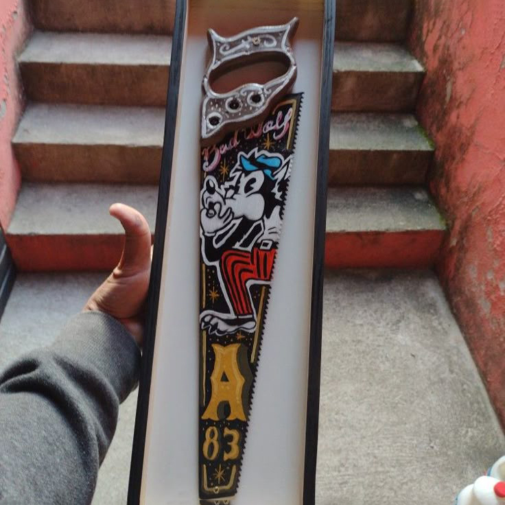 Pop Art Style Bad Wolf Hand Painted Decorative Metal Saw