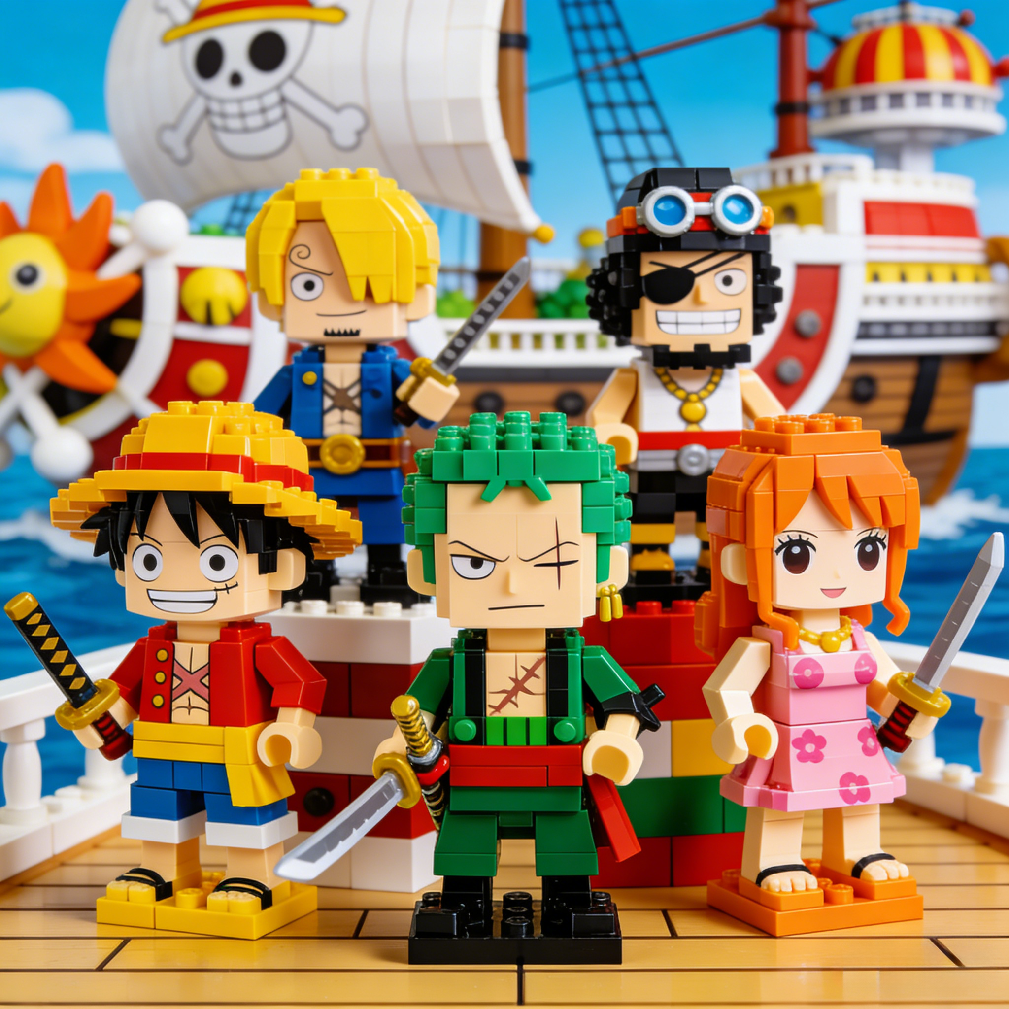 One Piece Straw Hat Crew 5-Figure Block Set | Thousand Sunny Classic Scene Collectible Display