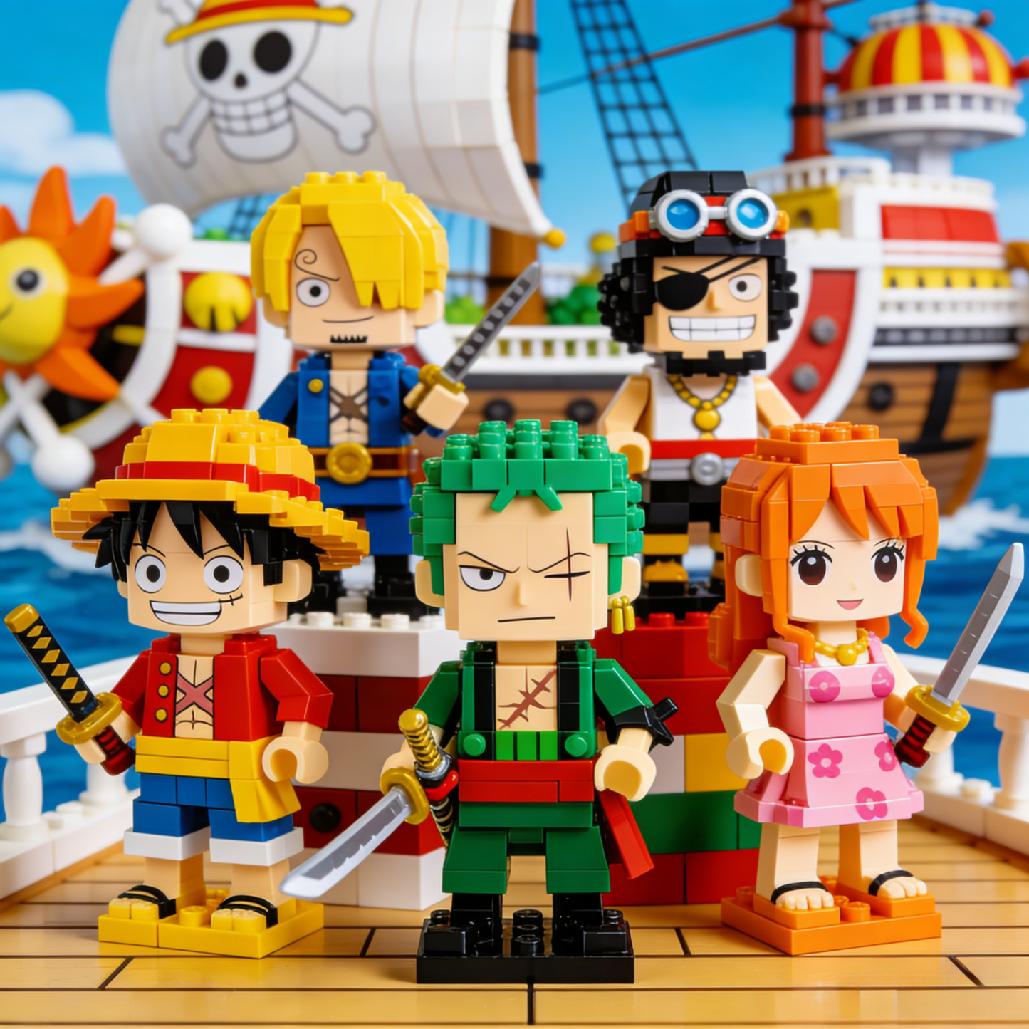 One Piece Straw Hat Crew 5-Figure Block Set | Thousand Sunny Classic Scene Collectible Display