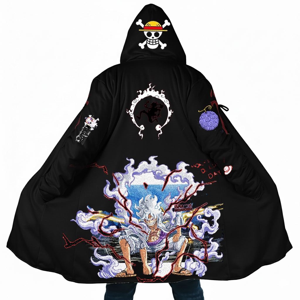Streetwear Anime Luffy Flame Graphic Winter Hooded Cloak