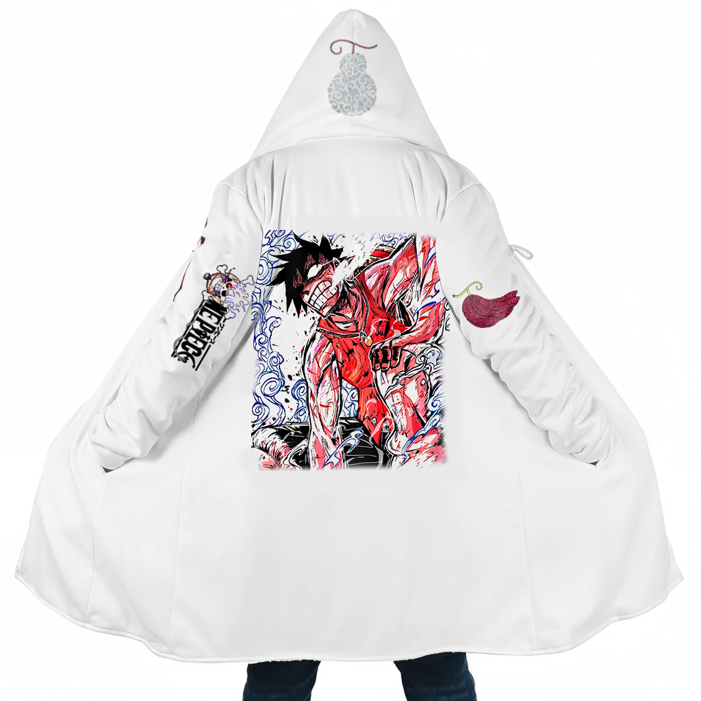 Streetwear Anime Luffy Flame Graphic Winter Hooded Cloak