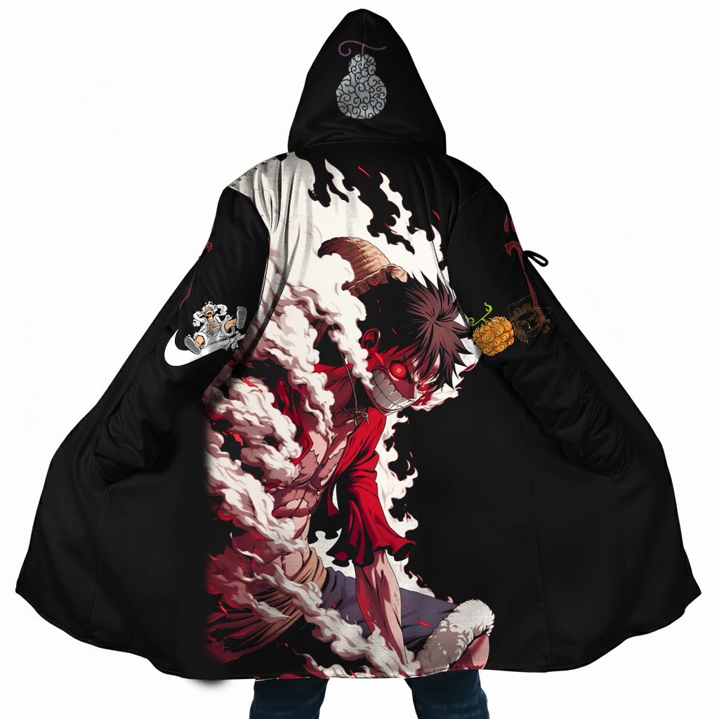 Streetwear Anime Luffy Flame Graphic Winter Hooded Cloak