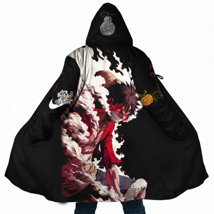 Streetwear Anime Luffy Flame Graphic Winter Hooded Cloak