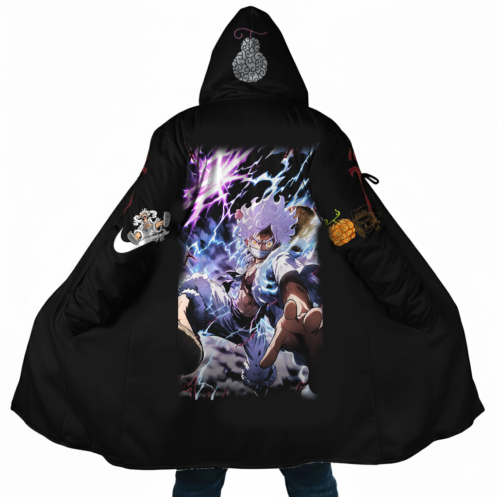 Streetwear Anime Luffy Flame Graphic Winter Hooded Cloak