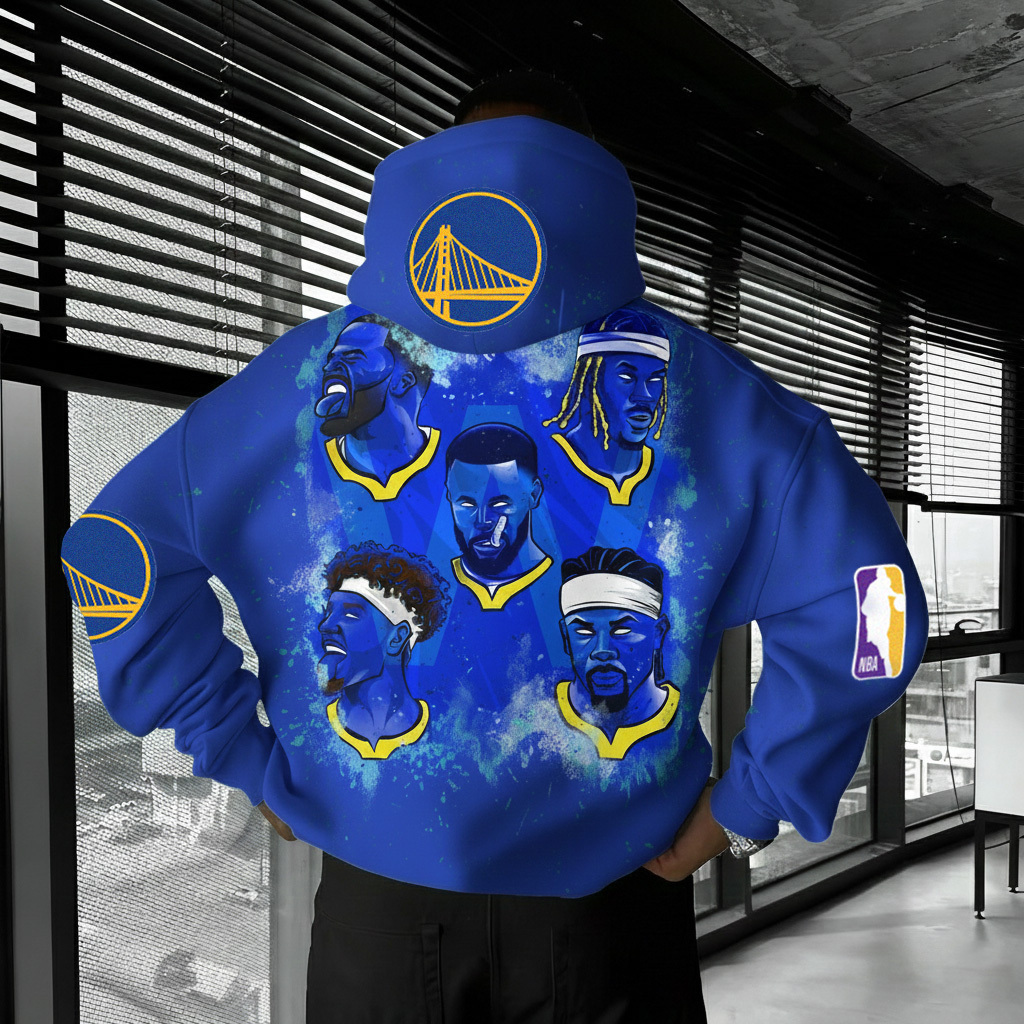 Vibrant pop art player portraits graphic pullover hoodie