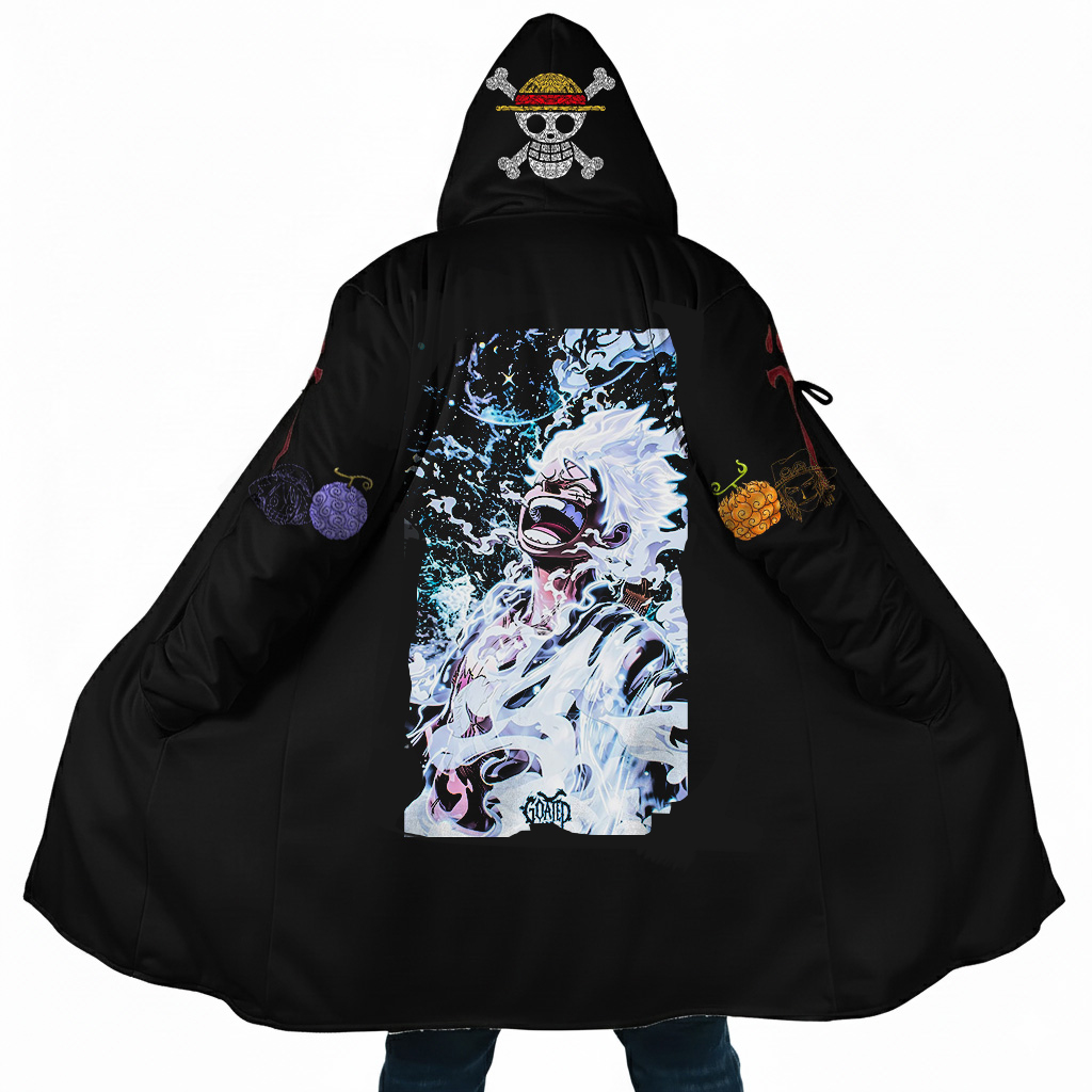 Streetwear Anime Luffy Flame Graphic Winter Hooded Cloak
