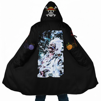 Streetwear Anime Luffy Flame Graphic Winter Hooded Cloak