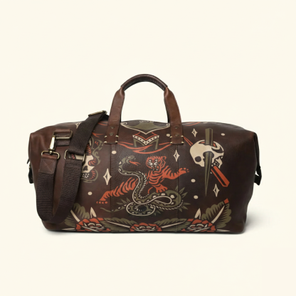 Vintage Tattoo Art Leather Edgy Graphics Duffel Bag
