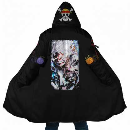 Streetwear Anime Luffy Flame Graphic Winter Hooded Cloak