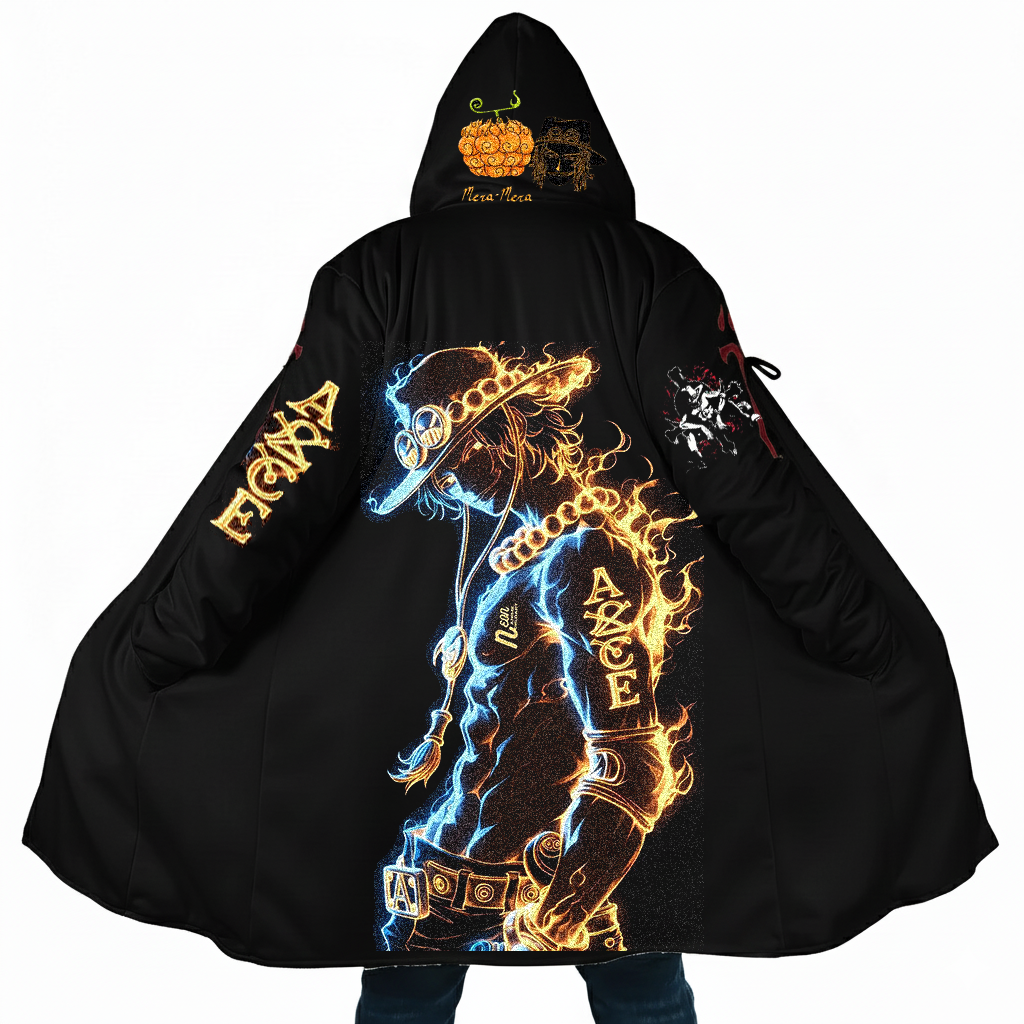 Streetwear Fire Fist Ace Glowing Flame Print Hooded Cloak