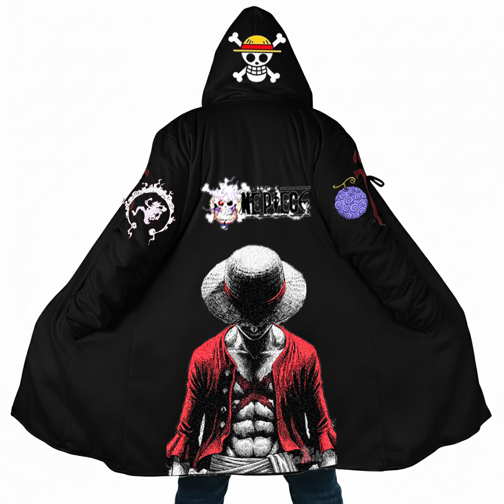 One Piece Luffy Gear 5 Hooded Cloak - Sun God Nika & Straw Hat Pirates Graphic Cape - Premium Anime Winter Streetwear