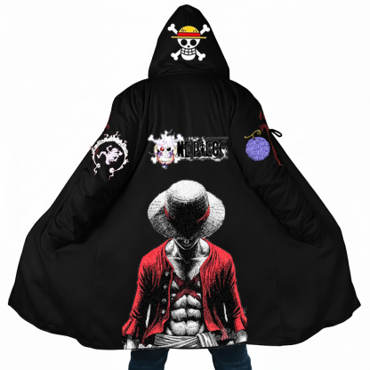 One Piece Luffy Gear 5 Hooded Cloak - Sun God Nika & Straw Hat Pirates Graphic Cape - Premium Anime Winter Streetwear