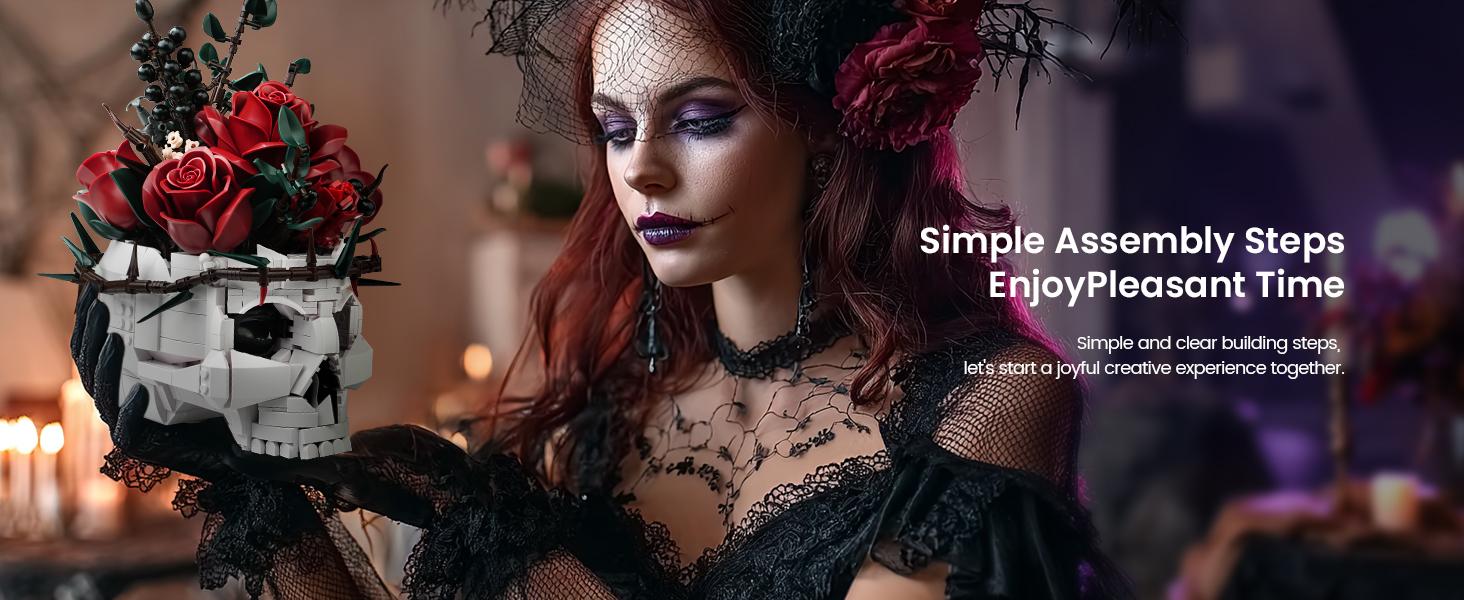 Supreowls Skull Roses Flower Bouquet Building Set, Botanical Collection Kit for Adult Women, Gift for Mother’s Day for Her/Girlfriend/Mom/Wife/Couple, Goth Horror Skeleton Pot Home Table Decor Aesthetic Supreowls Skull Roses Flower Bouquet Building Set, Botanical Collection Kit for Adult Women, Gift for Mother’s Day for Her/Girlfriend/Mom/Wife/Couple, Goth Horror Skeleton Pot Home Table Decor Aesthetic