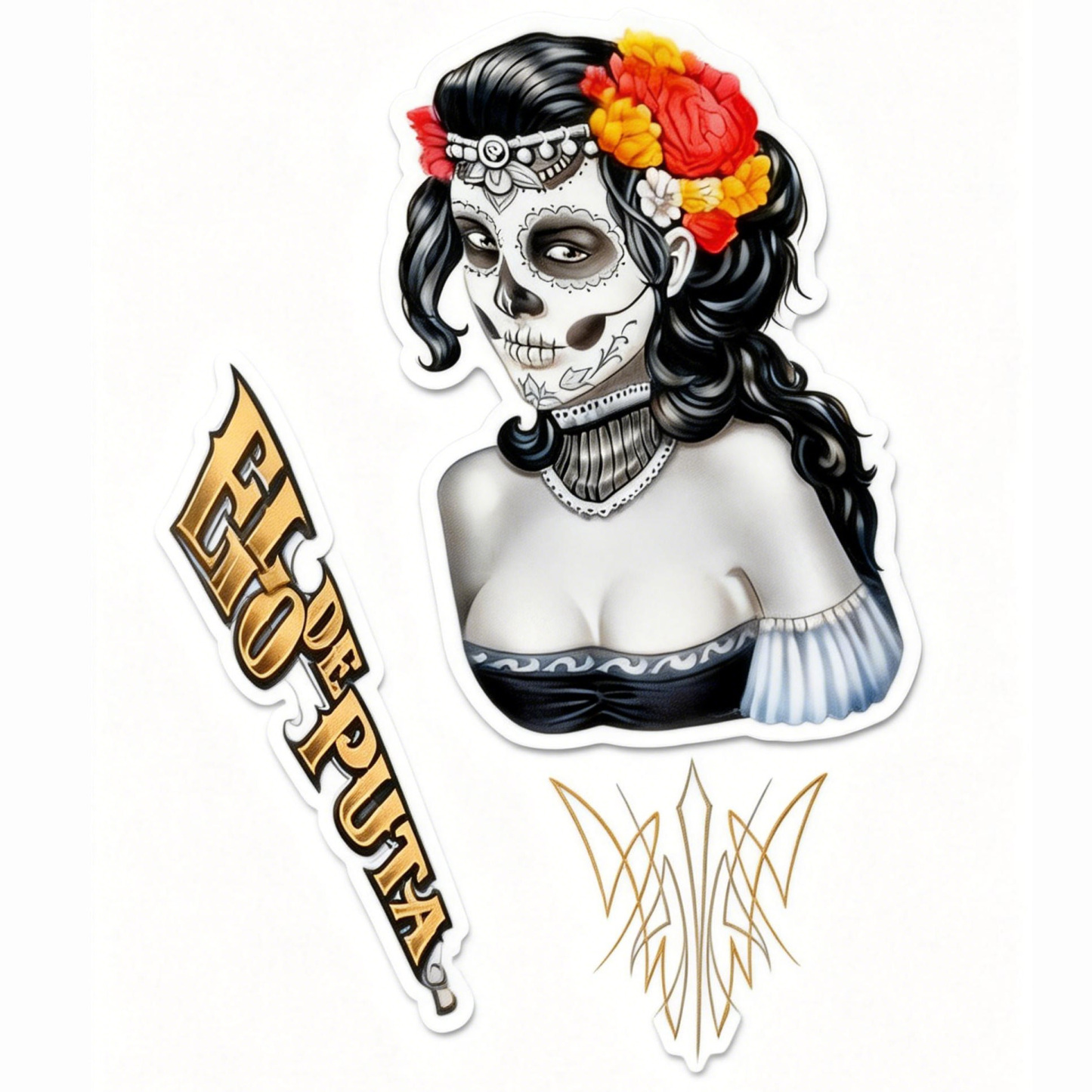 Gothic style Day of the Dead motorcycle gas tank decal
