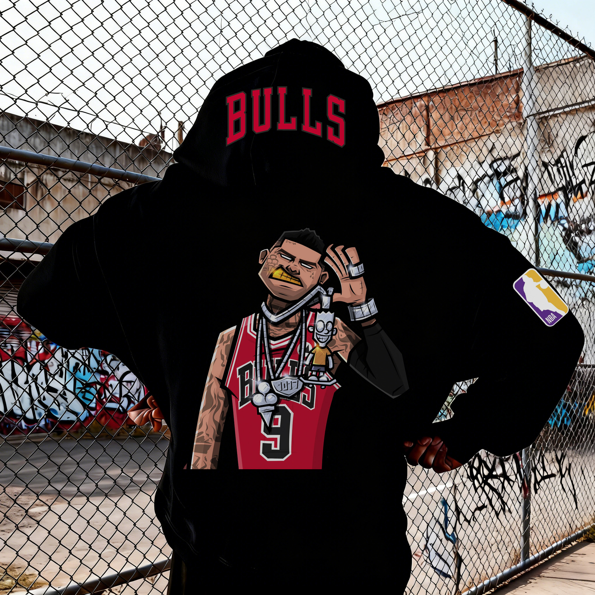 Hip Hop Bulls Cartoon Rapper Graphic Streetwear Pullover Hoodie