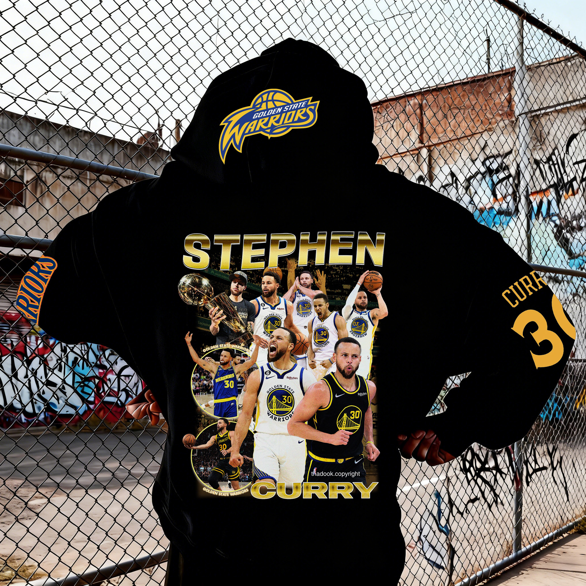 Throwback GSW Curry Basketball Star Black Graphic Hoodie