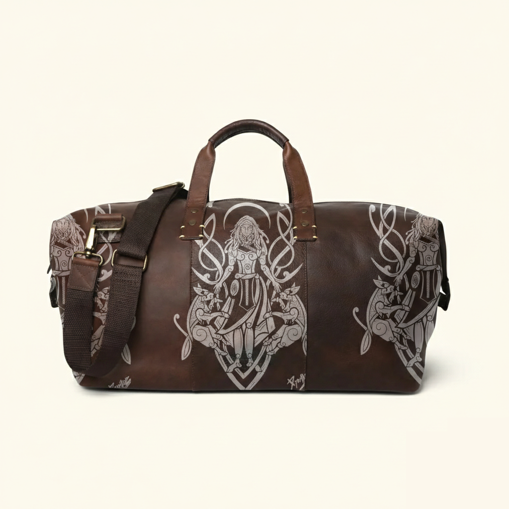Vintage Tattoo Art Leather Edgy Graphics Duffel Bag