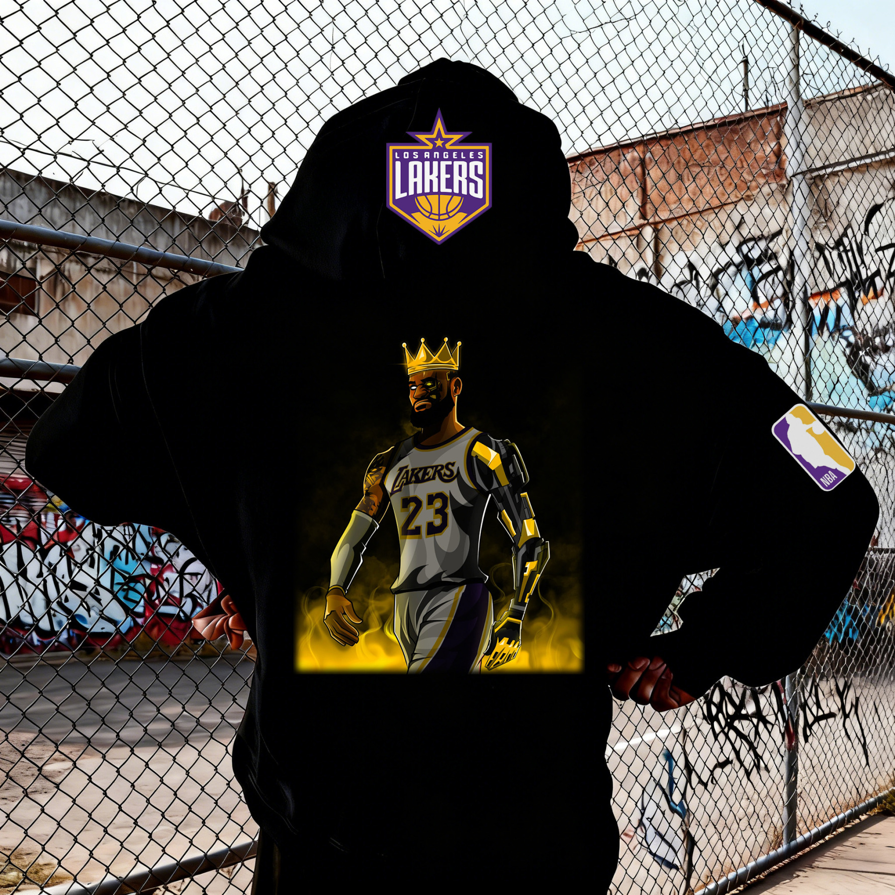 Futuristic Lakers Cybernetic King Gold Glow Graphic Pullover Hoodie