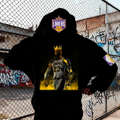 Futuristic Lakers Cybernetic King Gold Glow Graphic Pullover Hoodie
