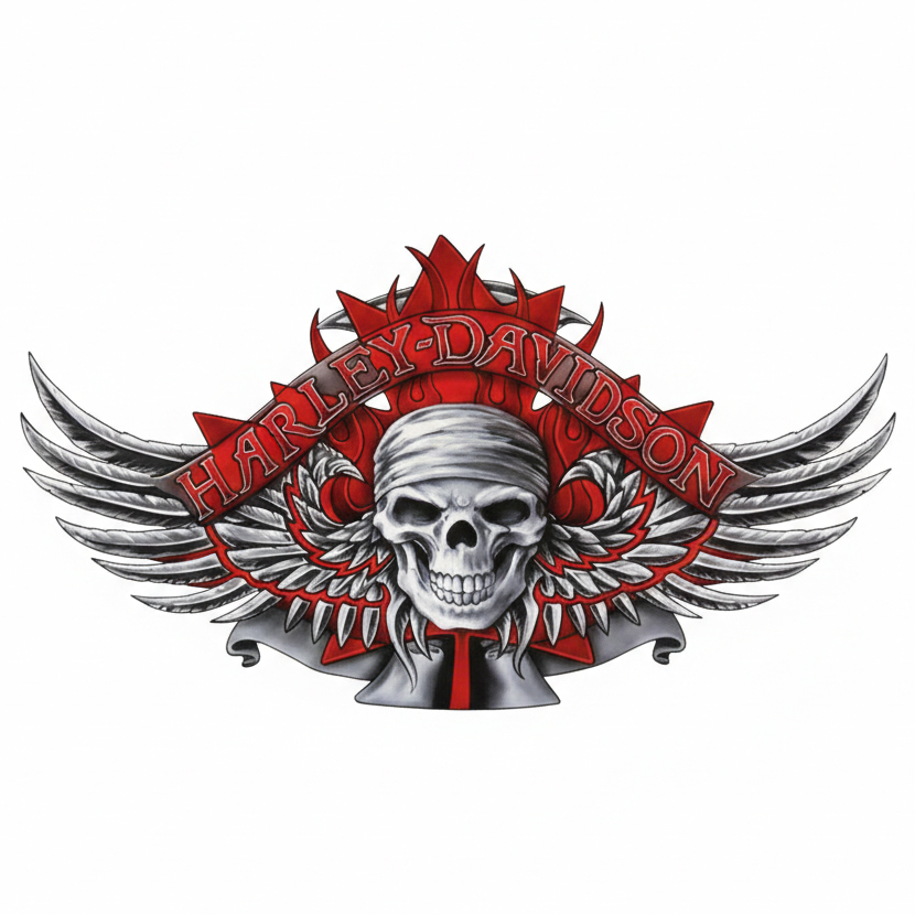 Gothic Winged Skull with Red Flames Custom Motorcycle Sticker