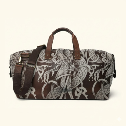 Vintage Tattoo Art Leather Edgy Graphics Duffel Bag
