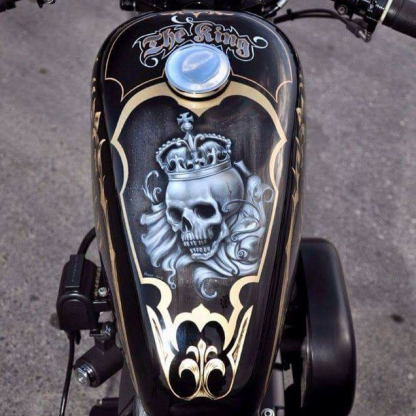 Regal gothic style crowned skull gold filigree Motorcycle Gas Tank Decal
