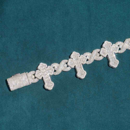 15mm Moissanite Cross Infinity Link Bracelet