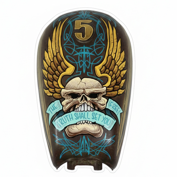 Vintage Retro Winged Skull with Pinstripe Motorcycle Gas Tank Decal