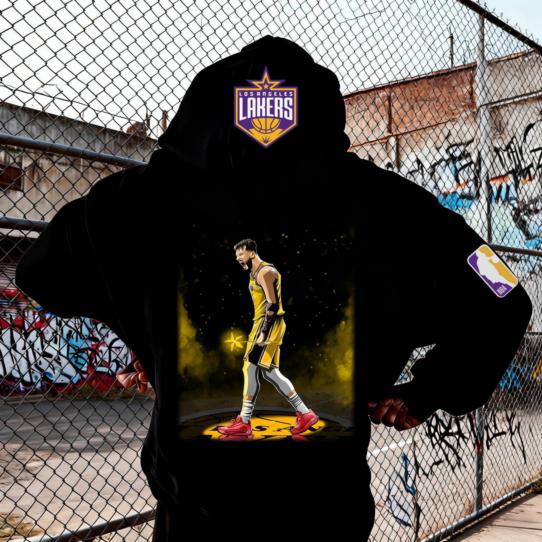 Futuristic Lakers Cybernetic King Gold Glow Graphic Pullover Hoodie