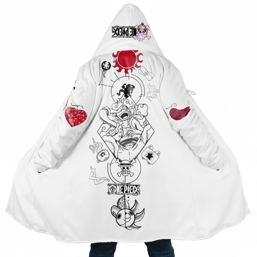 Minimalist Sketch Style Luffy Gear 5 Sun God Graphic Cloak