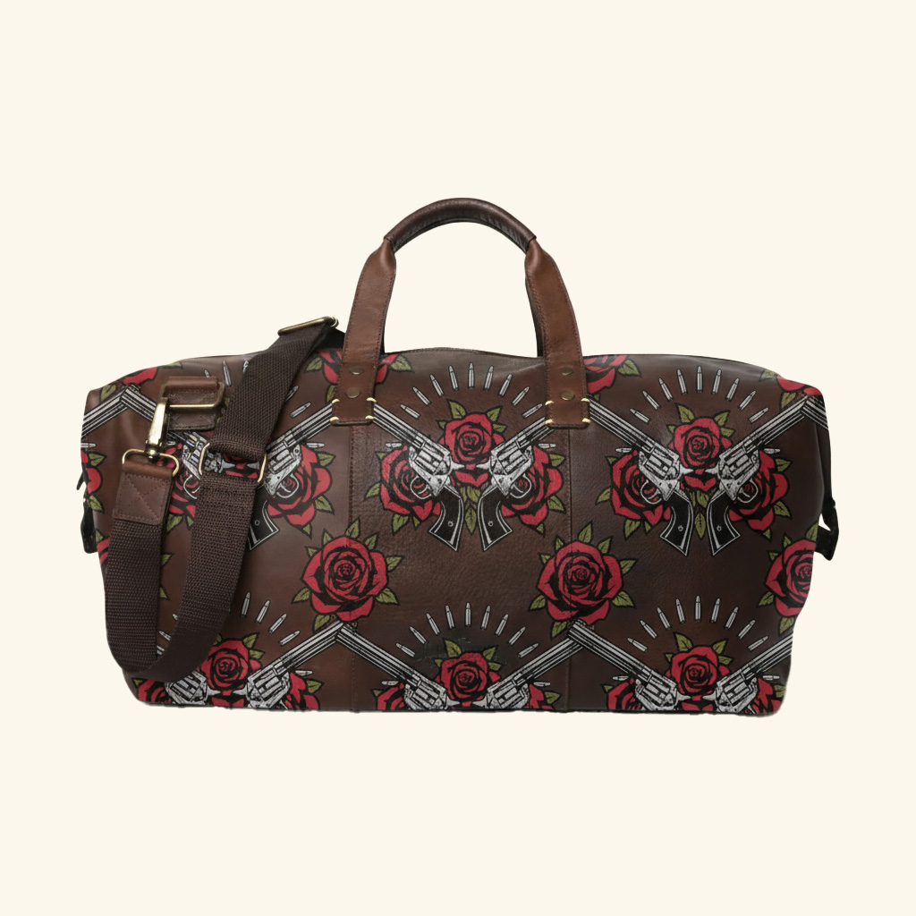 Vintage Tattoo Art Leather Edgy Graphics Duffel Bag