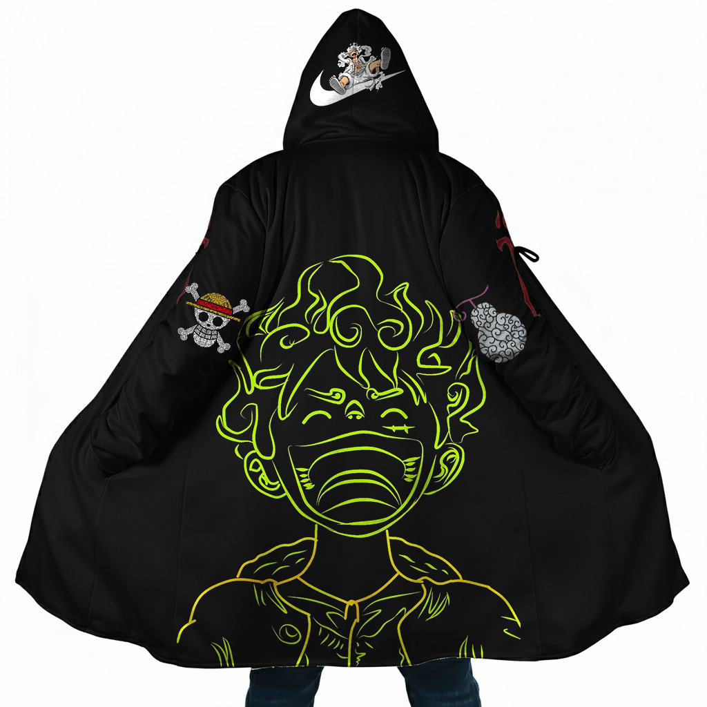 Streetwear Anime Luffy Flame Graphic Winter Hooded Cloak