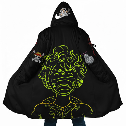 Streetwear Anime Luffy Flame Graphic Winter Hooded Cloak