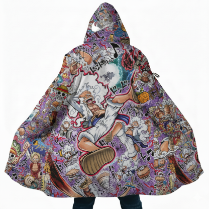 Streetwear Anime Gear 5 Luffy Manga Collage Printed Hooded Cloak