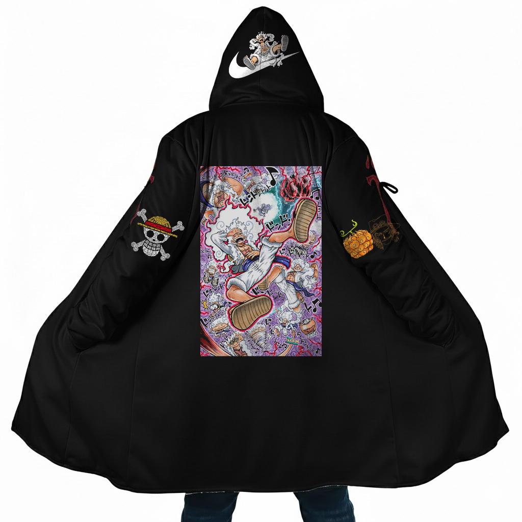 Streetwear Anime Luffy Flame Graphic Winter Hooded Cloak