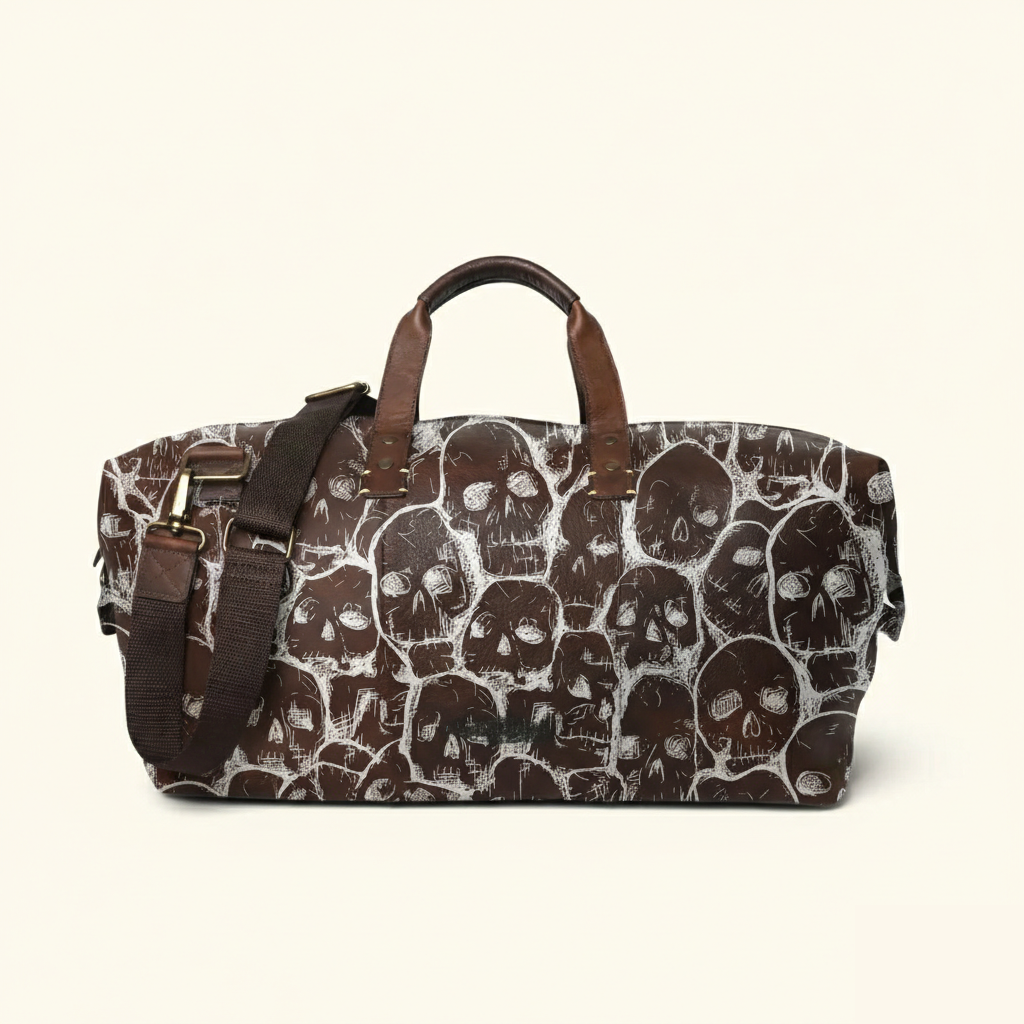 Vintage Tattoo Art Leather Edgy Graphics Duffel Bag