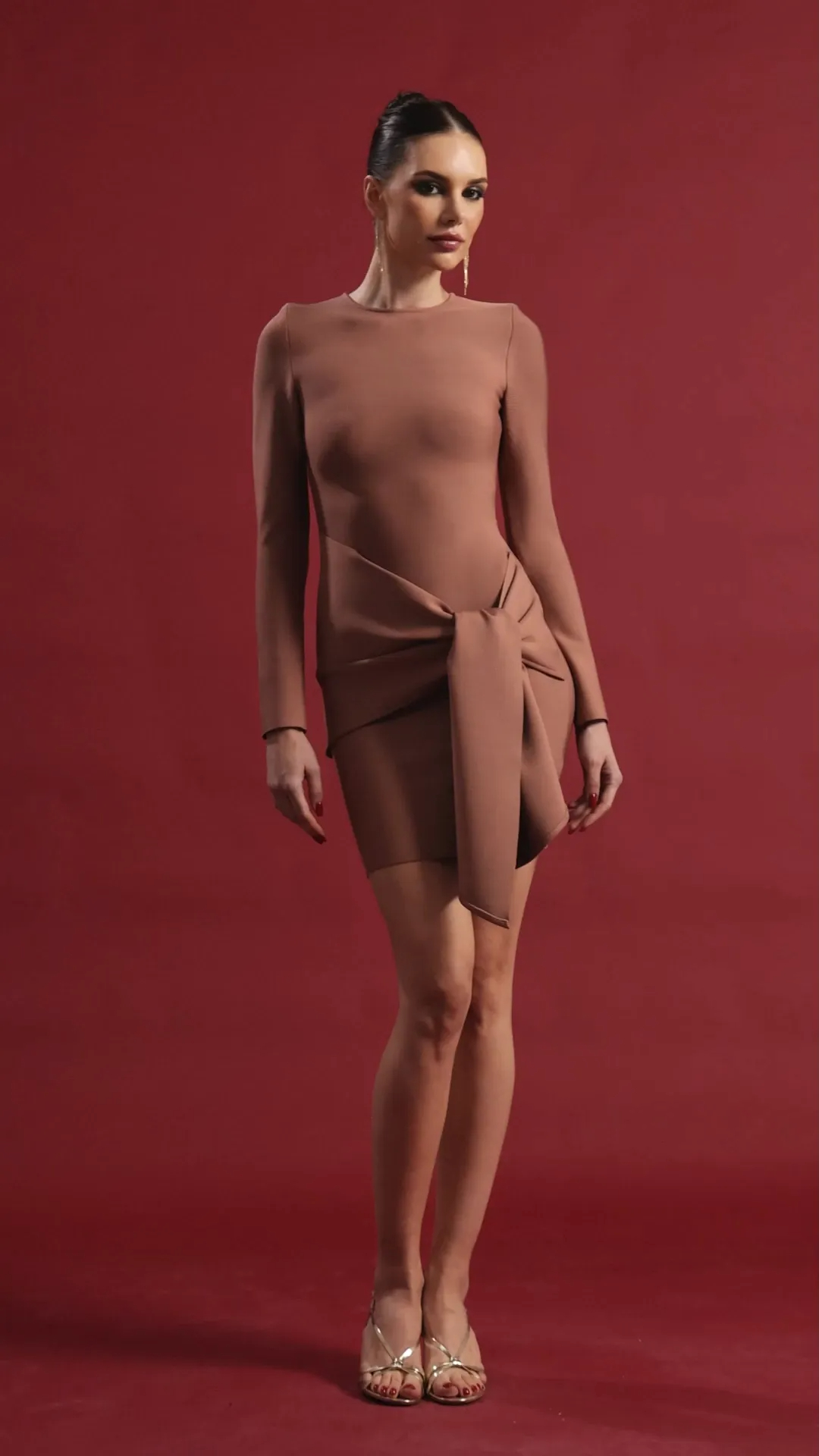 Annabel Long-Sleeved Brown Mini Dress