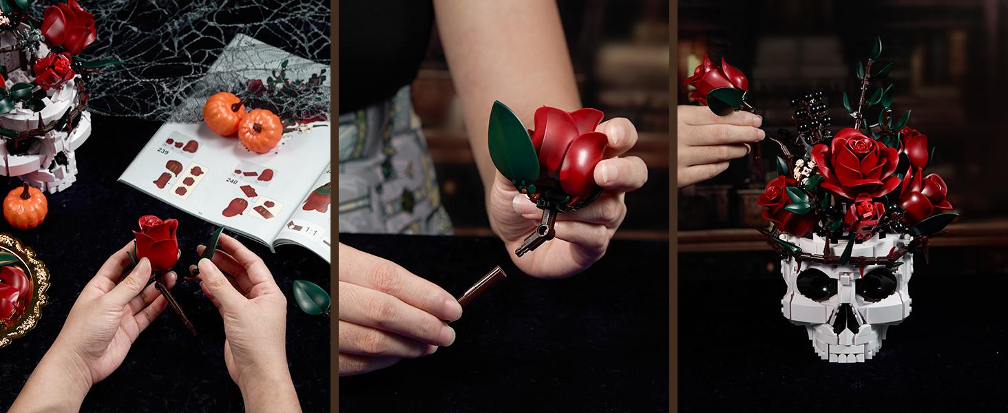 Supreowls Skull Roses Flower Bouquet Building Set, Botanical Collection Kit for Adult Women, Gift for Mother’s Day for Her/Girlfriend/Mom/Wife/Couple, Goth Horror Skeleton Pot Home Table Decor Aesthetic Supreowls Skull Roses Flower Bouquet Building Set, Botanical Collection Kit for Adult Women, Gift for Mother’s Day for Her/Girlfriend/Mom/Wife/Couple, Goth Horror Skeleton Pot Home Table Decor Aesthetic